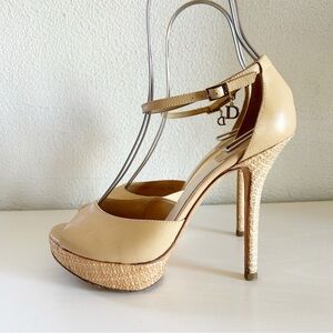 Christian Dior Paraiso D Charm Raffia Platform Peep Toe Heels Size EU 38.5